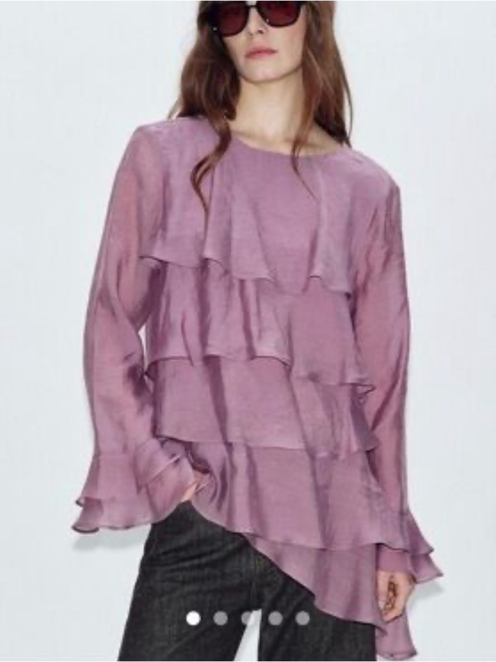 Zara Ruffled Long-Sleeve Blouse - Mauve Size M